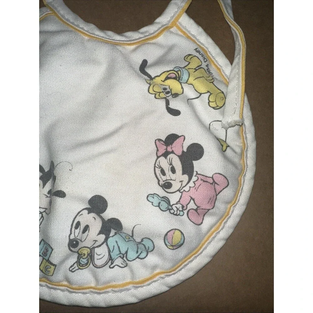 1984 Mickey Mouse Babies Quilted Back Circle Baby Bib - Disney -Made in USA